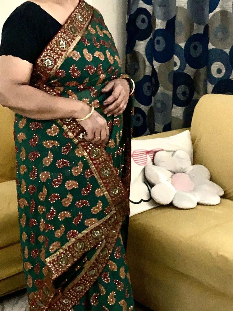 Elegant Green Embellished Saree