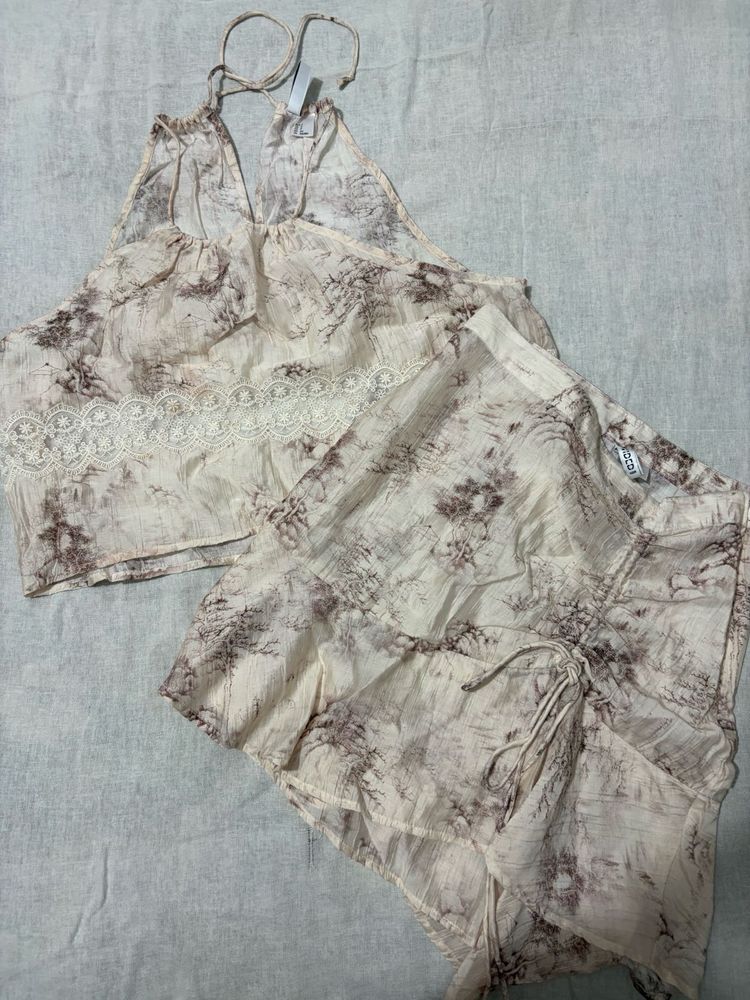 Sheer Printed Top and Skirt set h&amp;m