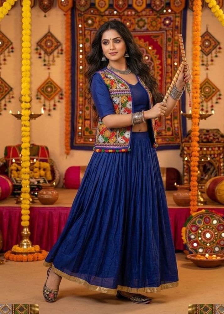 Blue Ethnic Vest with Matching Juttis for navratri