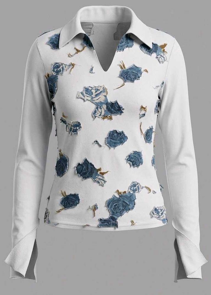 Chic Floral Print Collared Long Sleeve Top