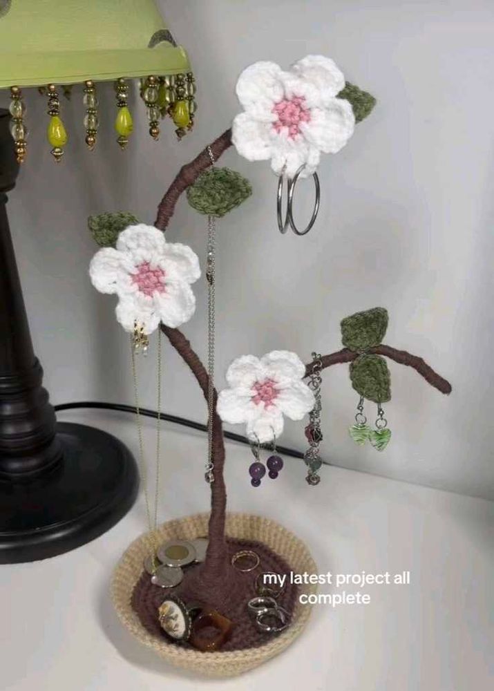 Crocheted Flower Jewelry Tree