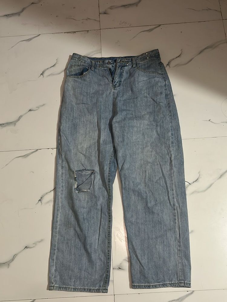Distressed Light Wash Wide Leg Jeans