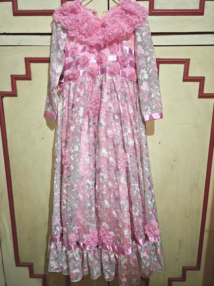 Beautiful Pink Floral Floor Length Gown dress