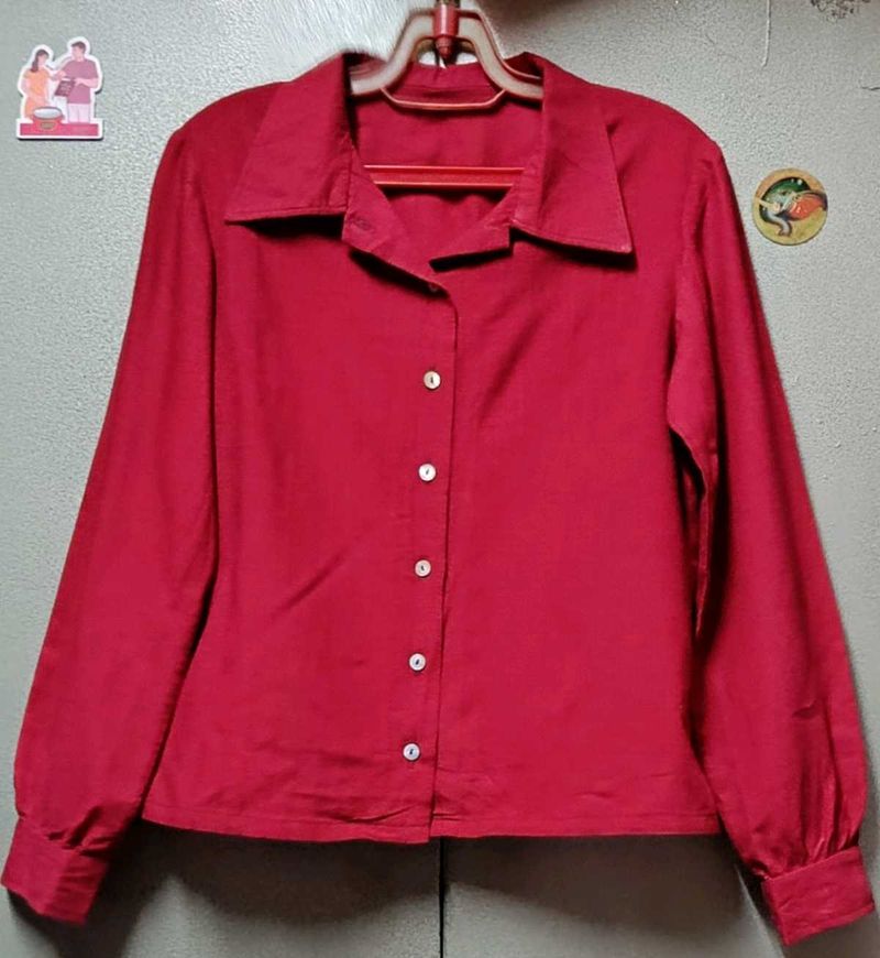 Vintage Maroon Button-Up Blouse
