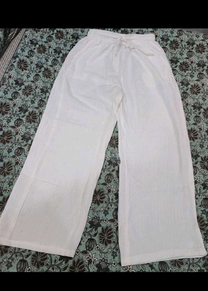 White linen blend pants