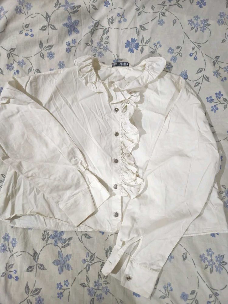 White Ruffle Neck coquette top (s-L)
