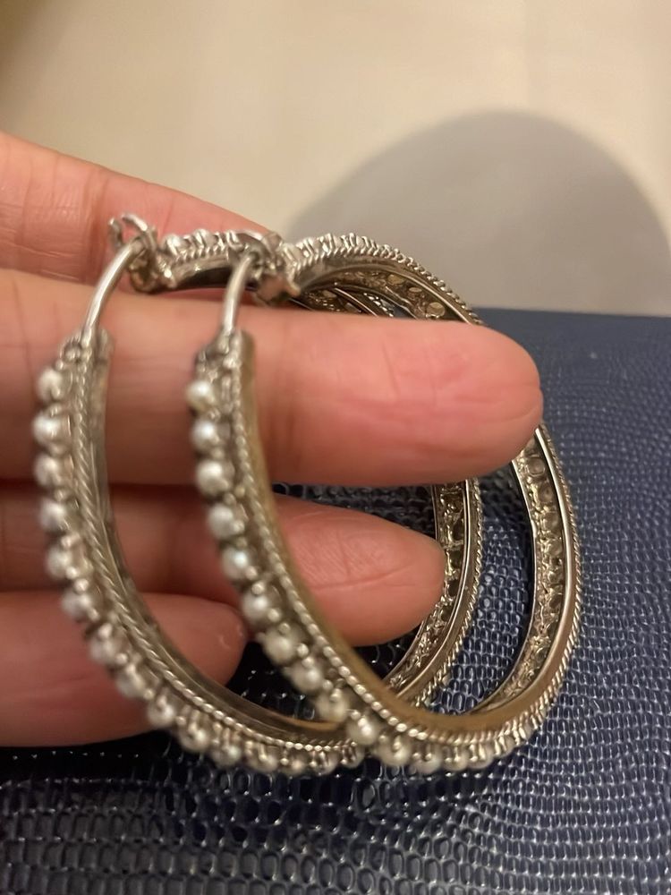 beautiful silver hoops with real pearls
