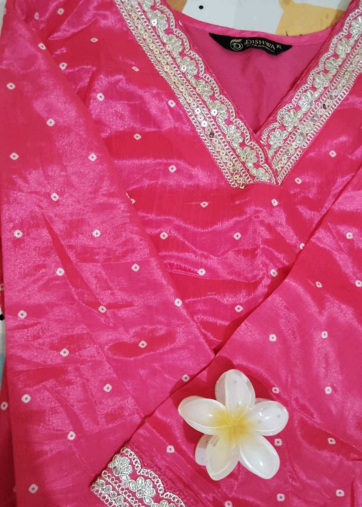 Vibrant Pink Bandhani Silk Kurti
