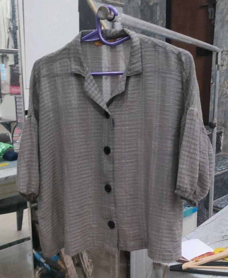 Gray Button-Down Top