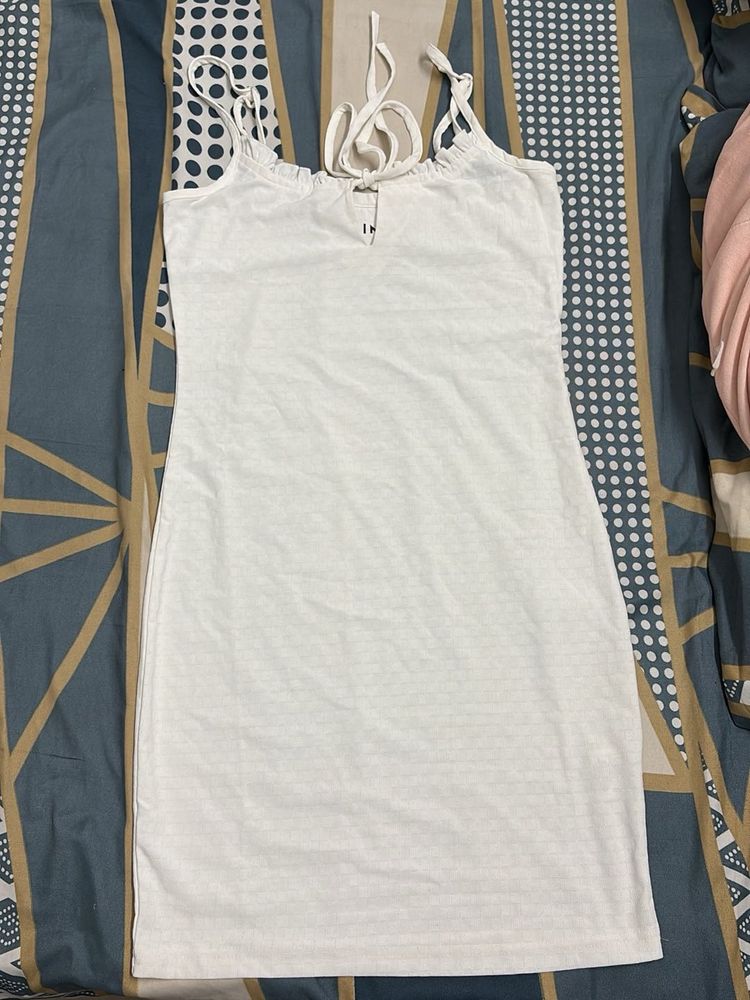 White Tie-Strap Mini Dress