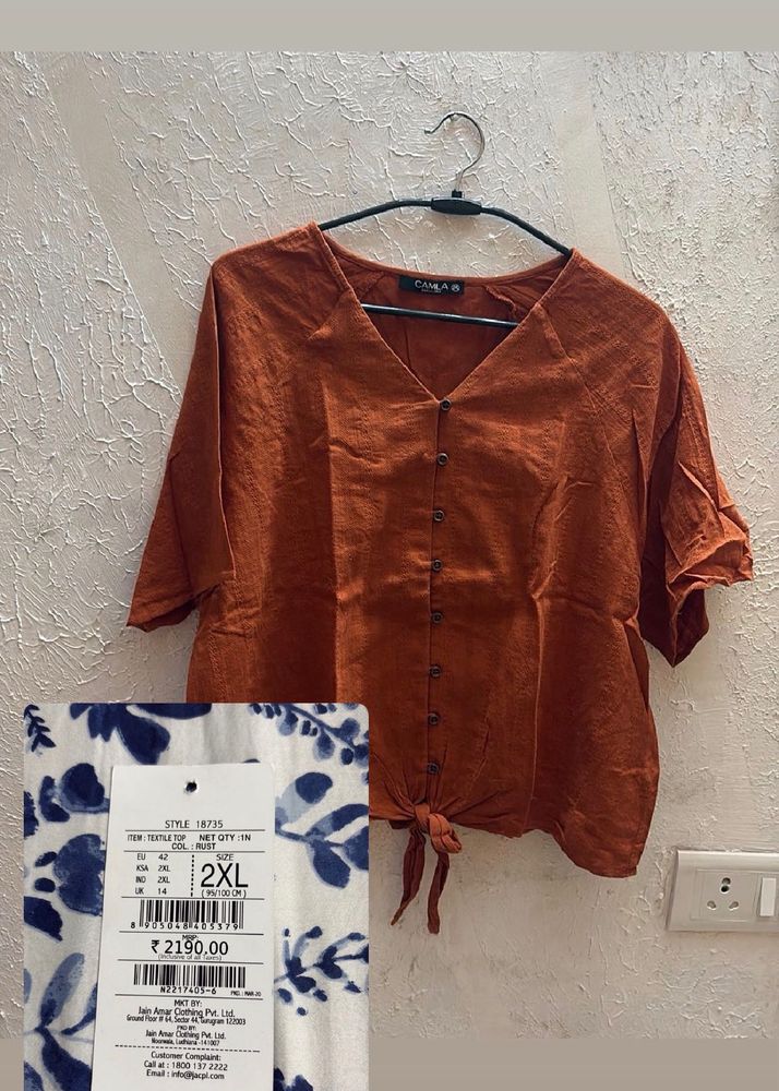 Rust Button-Up Tie-Short Top