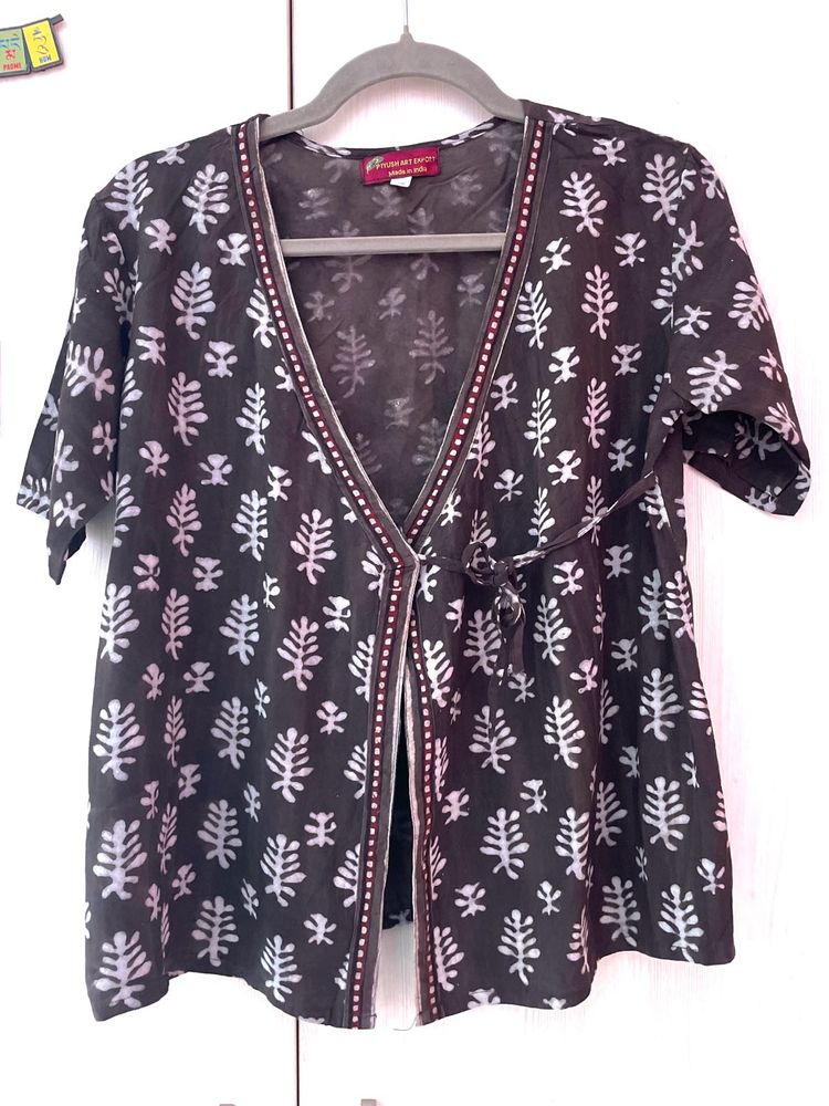 Handblock Print Brown Printed Wrap Top