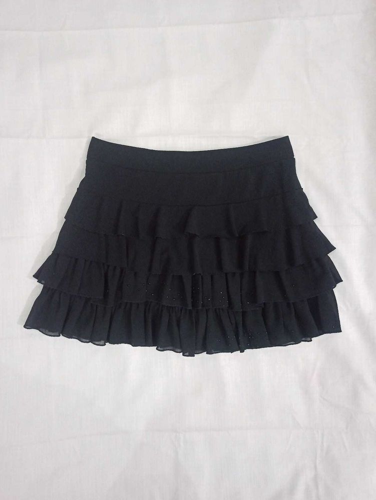 Black Ruffled Mini Skirt
