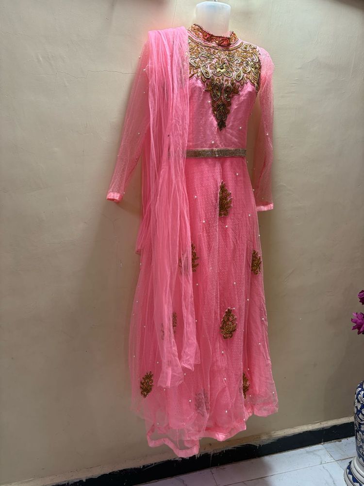 Beautiful Pink Embroidered Ethnic Gown
