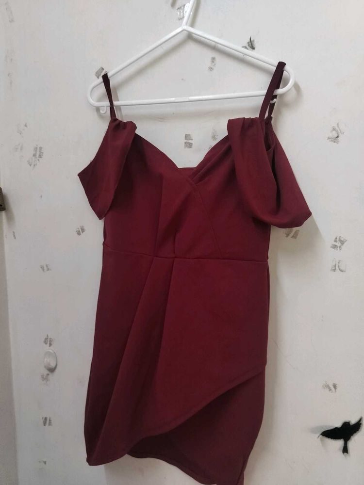 Chic Cold Shoulder Wine Red Dress