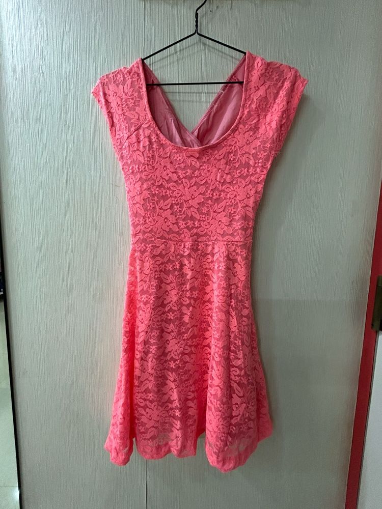 Coral Lace Skater Dress