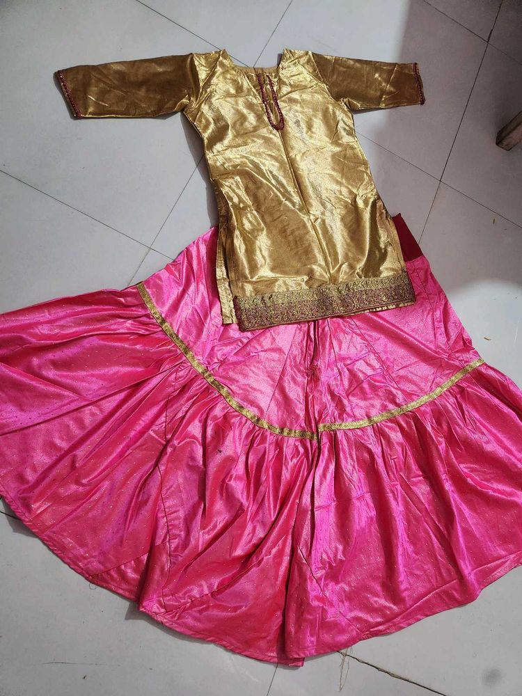 Pink Shahi Gharara with golden kurti