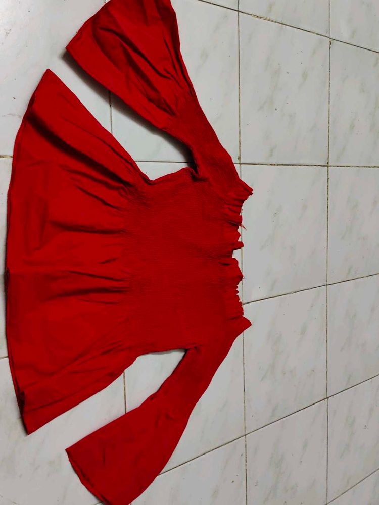 Red Bell Sleeve Off-Shoulder Top