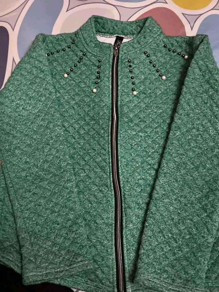 Green Textured Zip-Up Jacket
