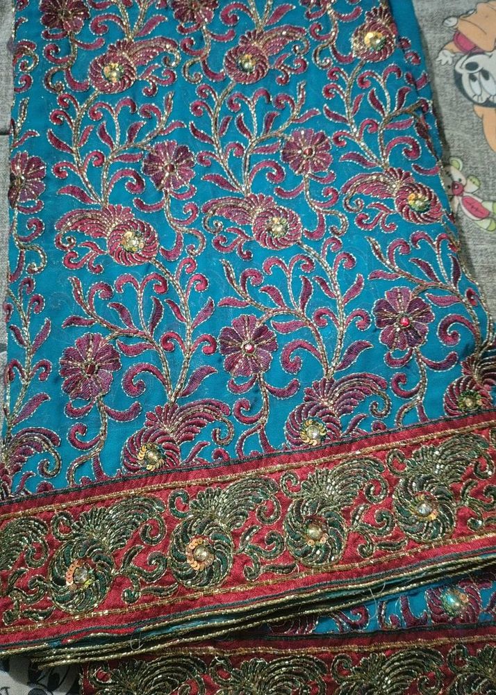 Embroidered Turquoise Saree