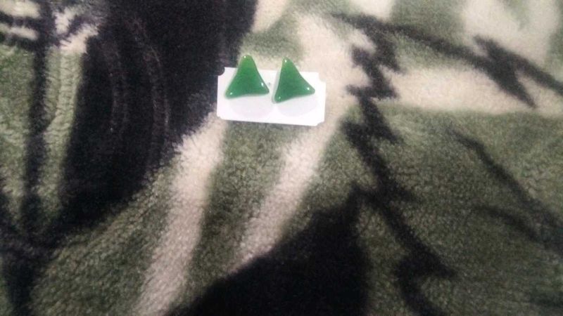 green triangle shaped earings