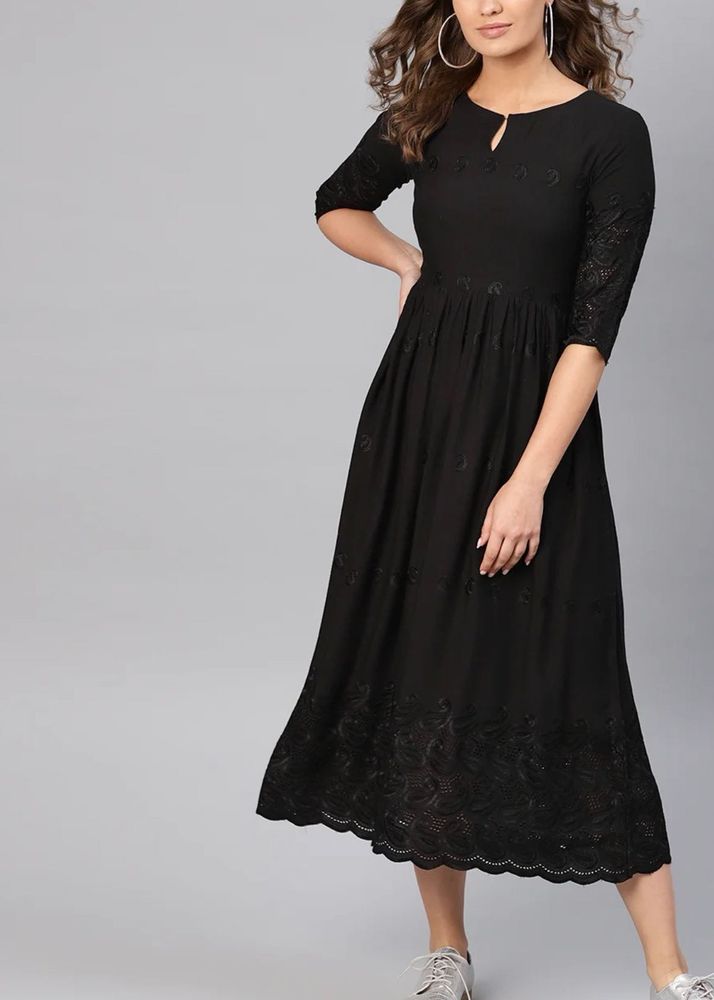 Elegant Black Embroidered Dress