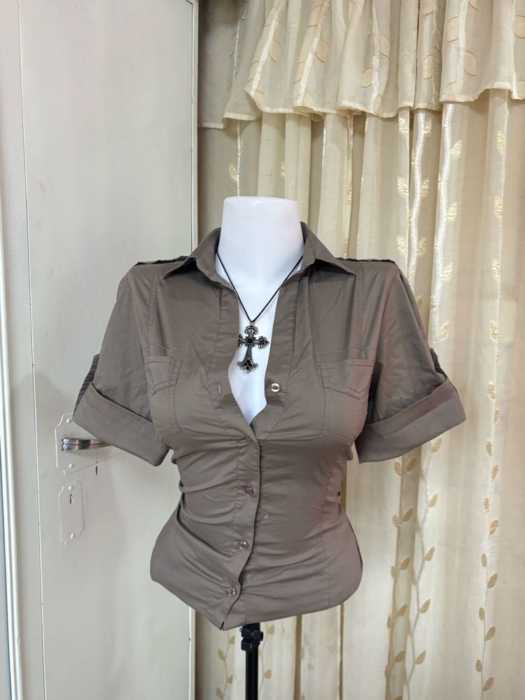 Chic Taupe Button-Up Shirt