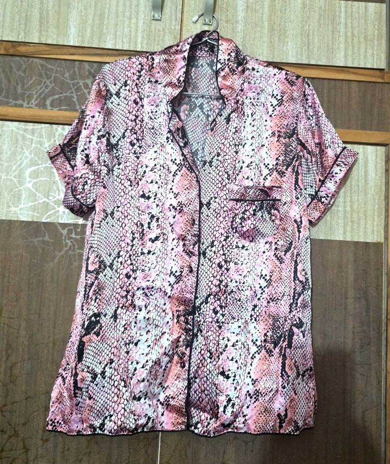 Pink Snake Print Pajama Top