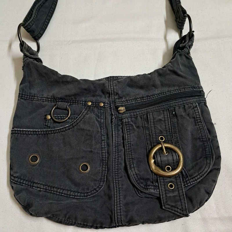 Y2k Vintage 2000s Grunge Buckle Grey Hobo Bag