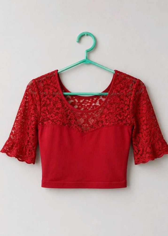 Charming Red Lace Sleeve Blouse