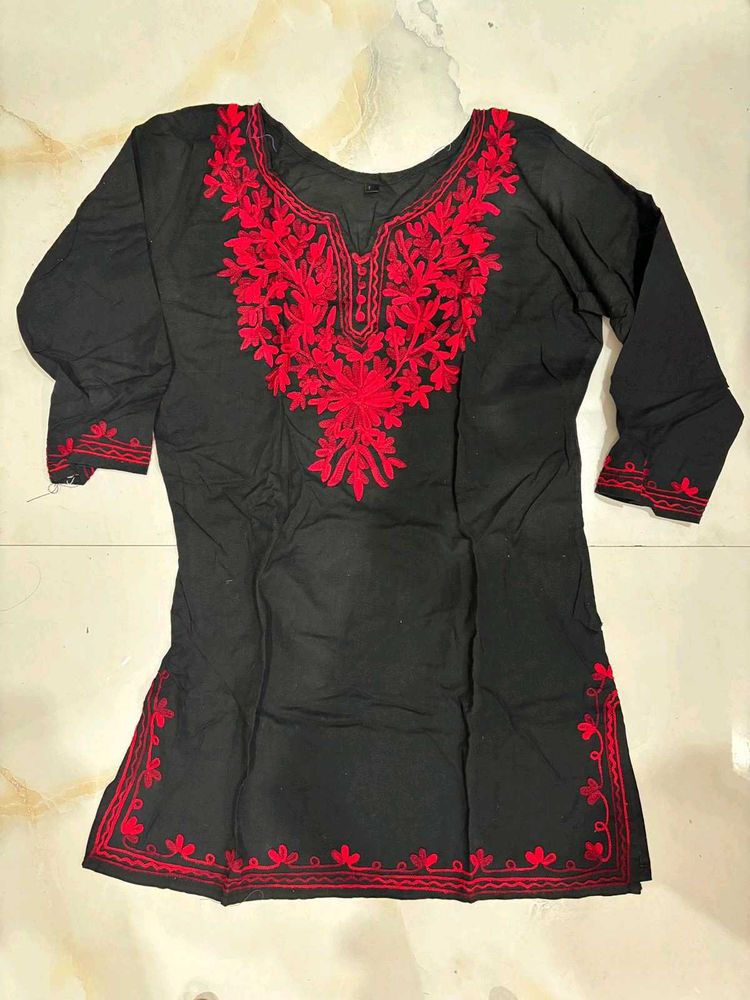 Black Kurta with Red Embroidery