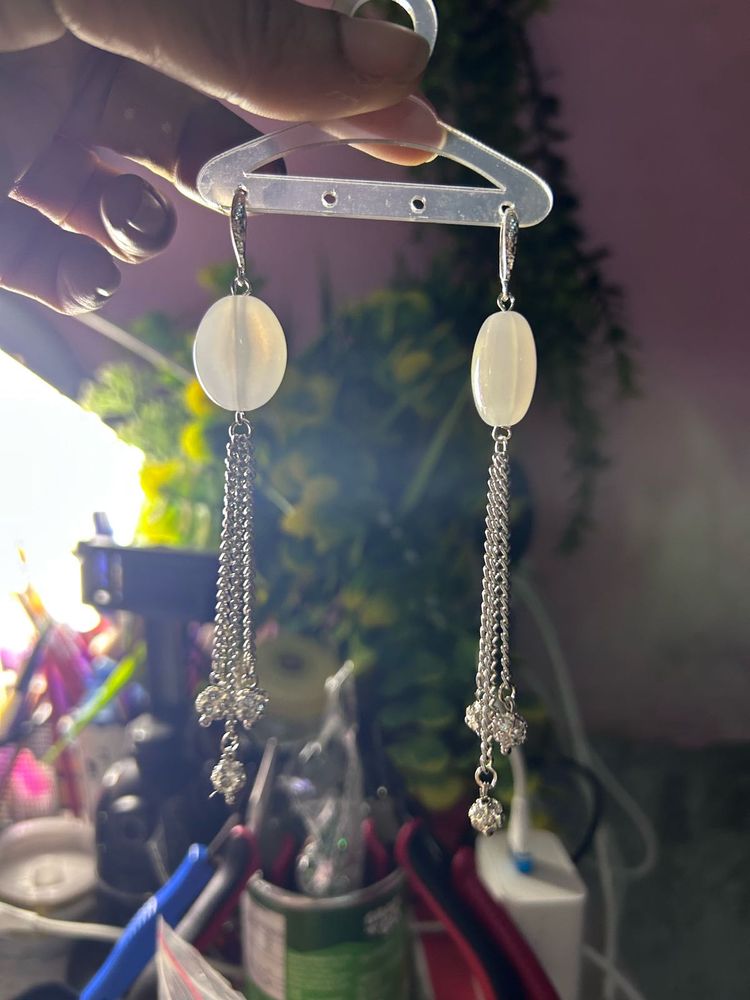 Elegant White Stone Dangle Earrings