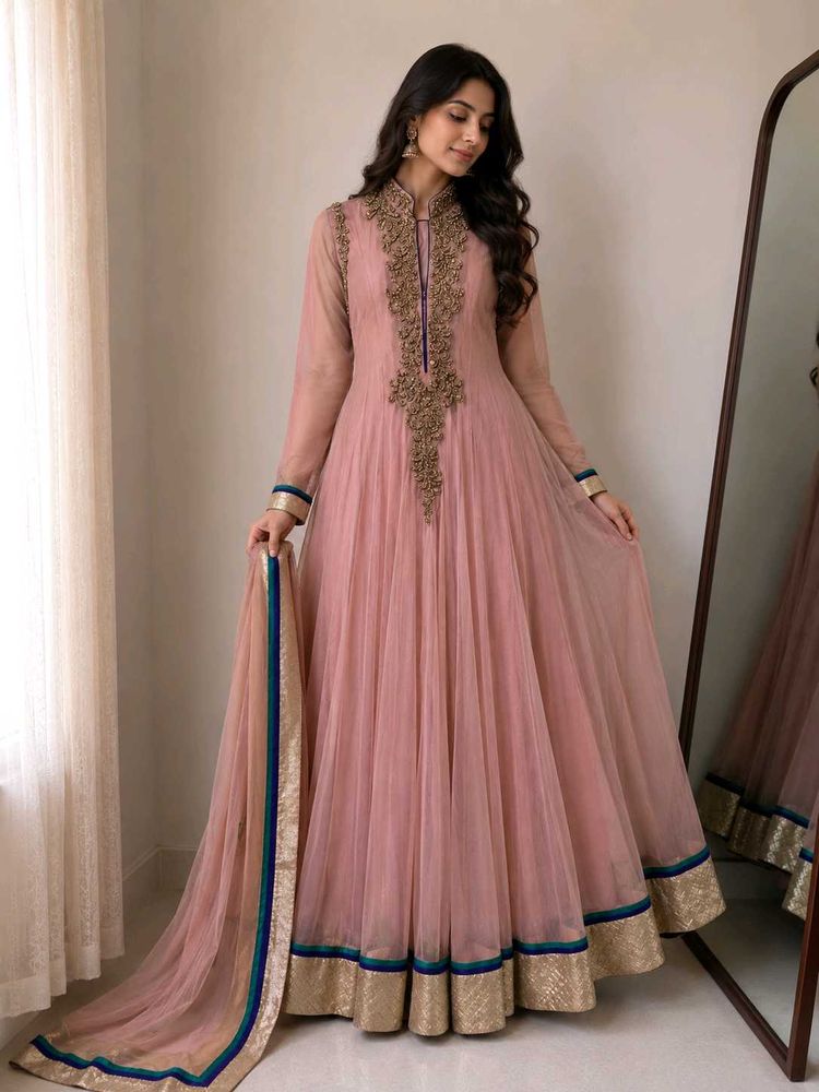 Elegant Pink Embroidered Anarkali Lehenga Choli