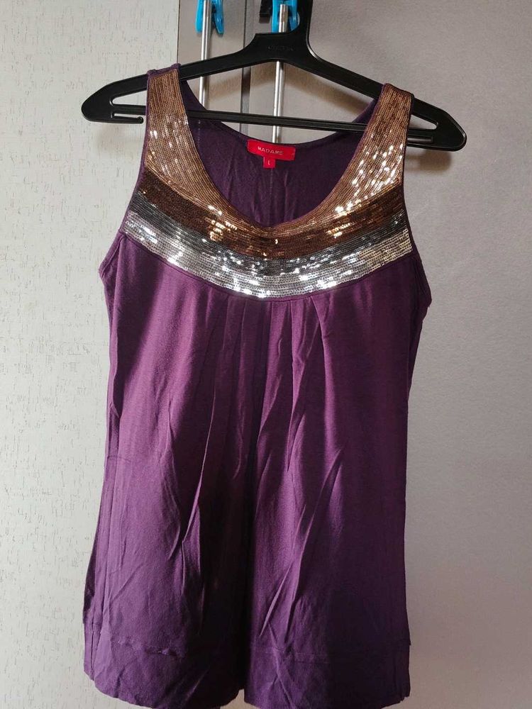 Sparkly Embellished Purple Tank Top