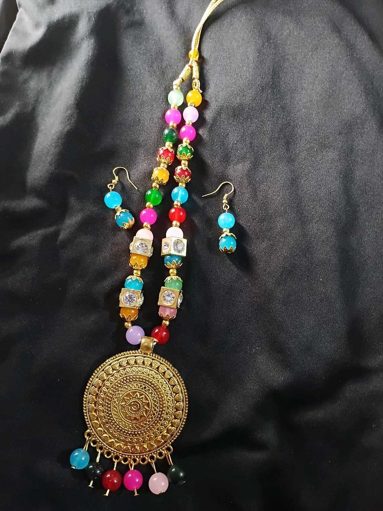 Boho Beaded Necklace &amp; Earring Set