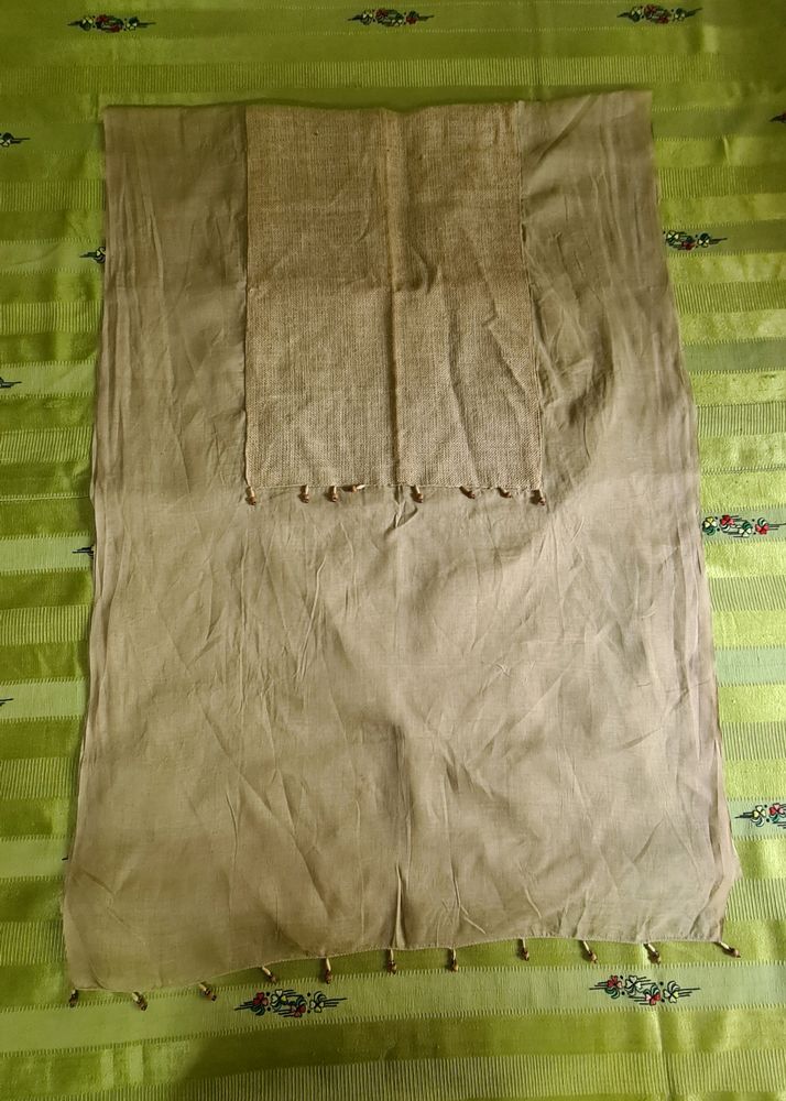 Beige Cotton Chunni/Dupatta with jute panel