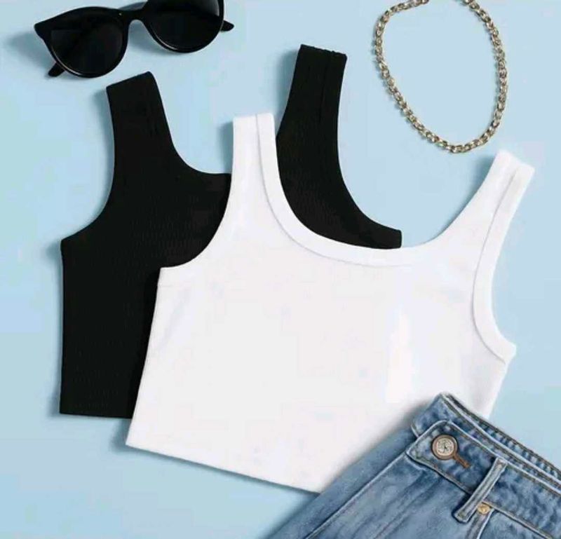 Pack of 2 Ribbed Crop Tank Tops