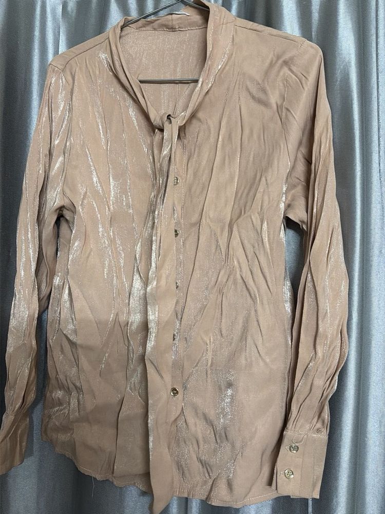 Chic Metallic Long Sleeve Blouse