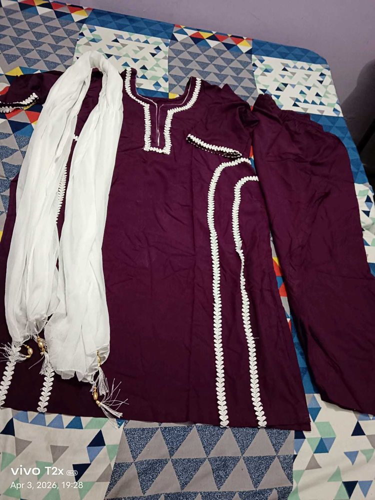 purple kurta set with lace work