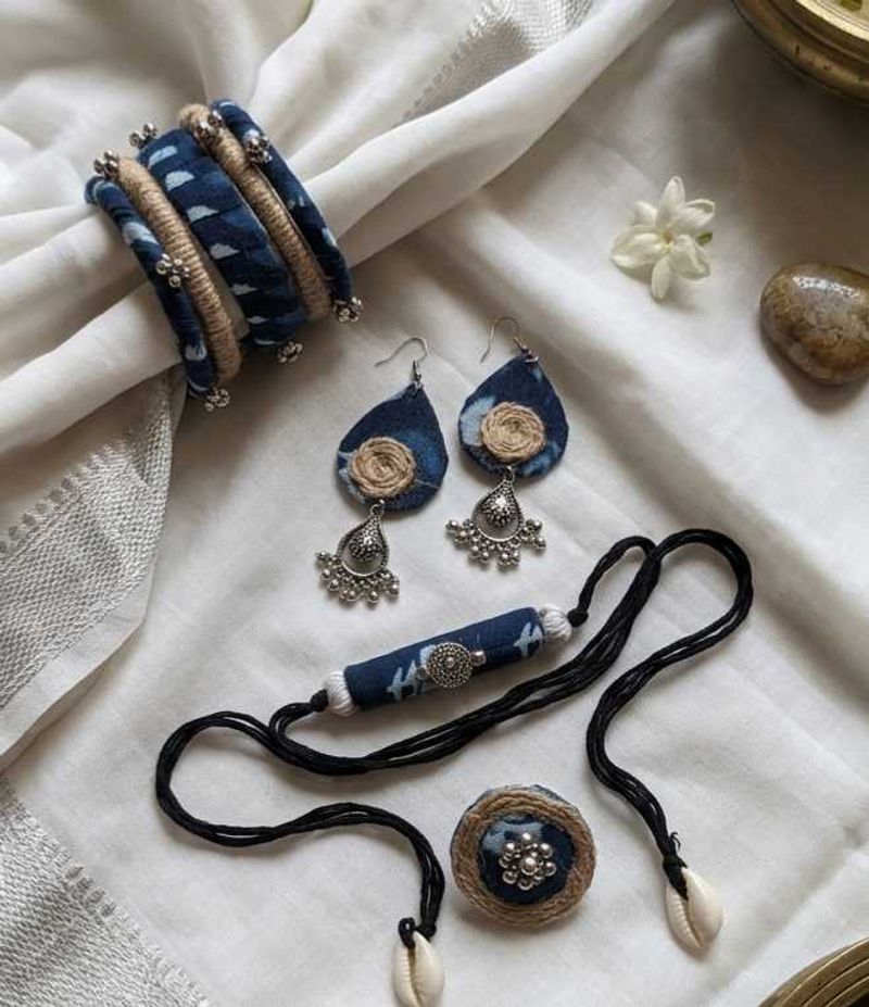 Boho Indigo Fabric Jewelry Set