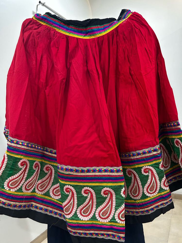 Vibrant Red Embroidered Skirt with dupatta and blo