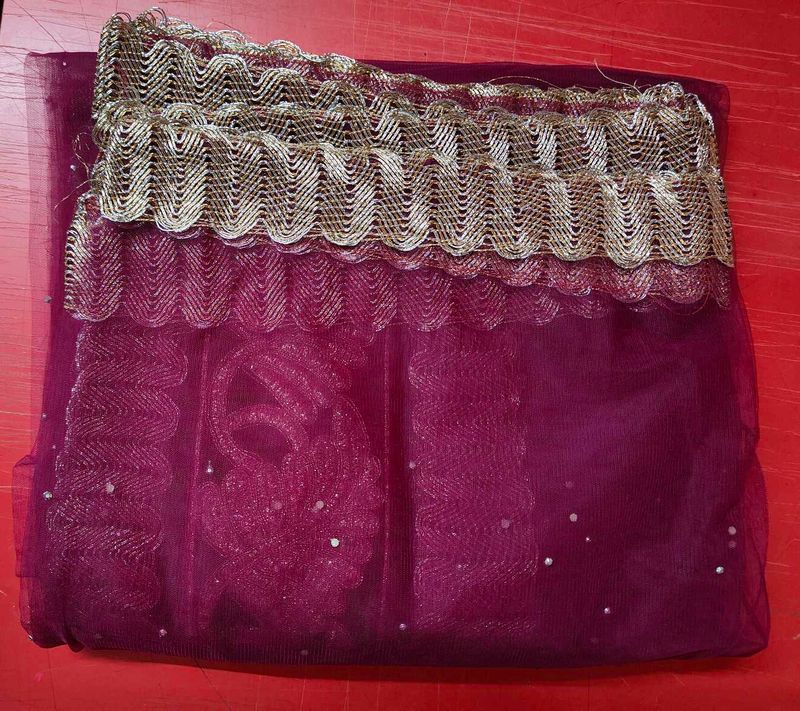Maroon Designer Chunni Dupatta with Golden Lace &amp;