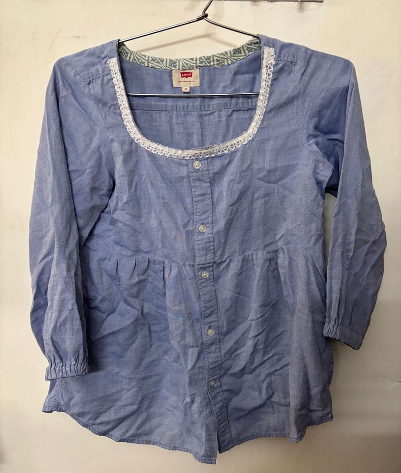 Blue Button-Up Peplum Tunic