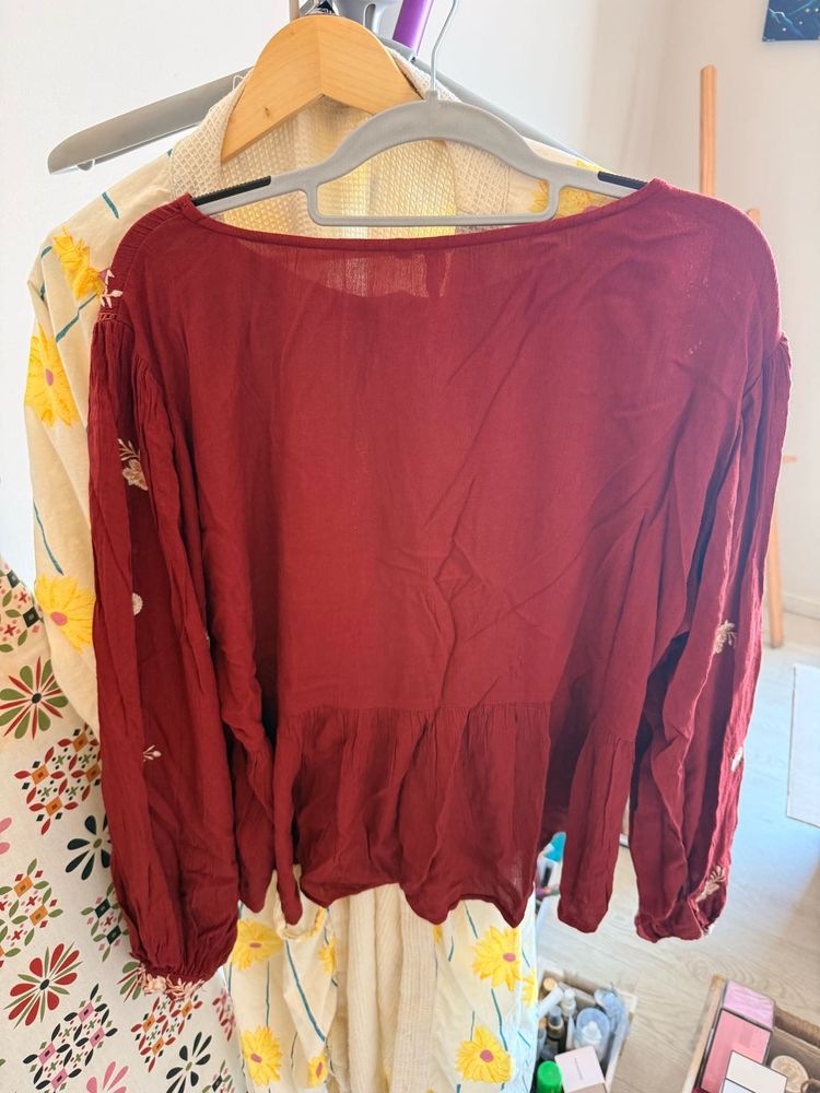 Maroon Embroidered Peplum Top