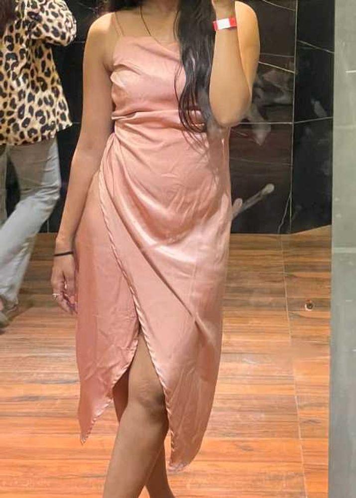 Satin Wrap Dress - Peach