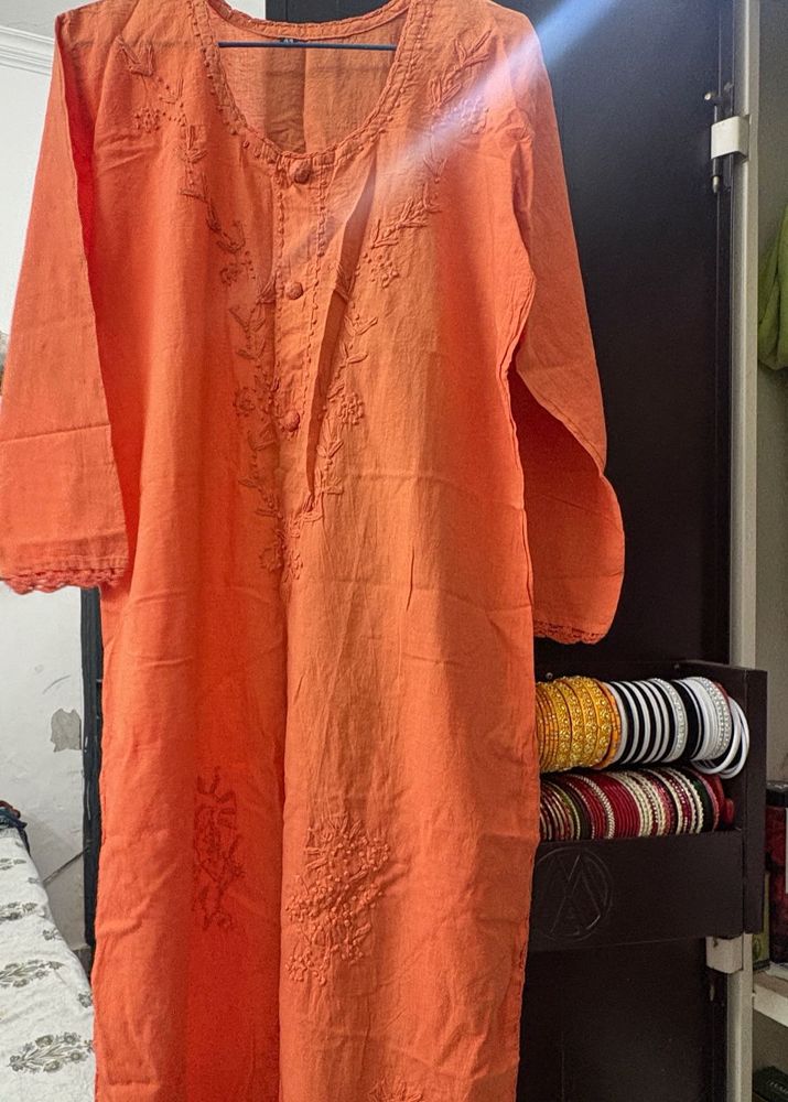 Orange Embroidered Kurta