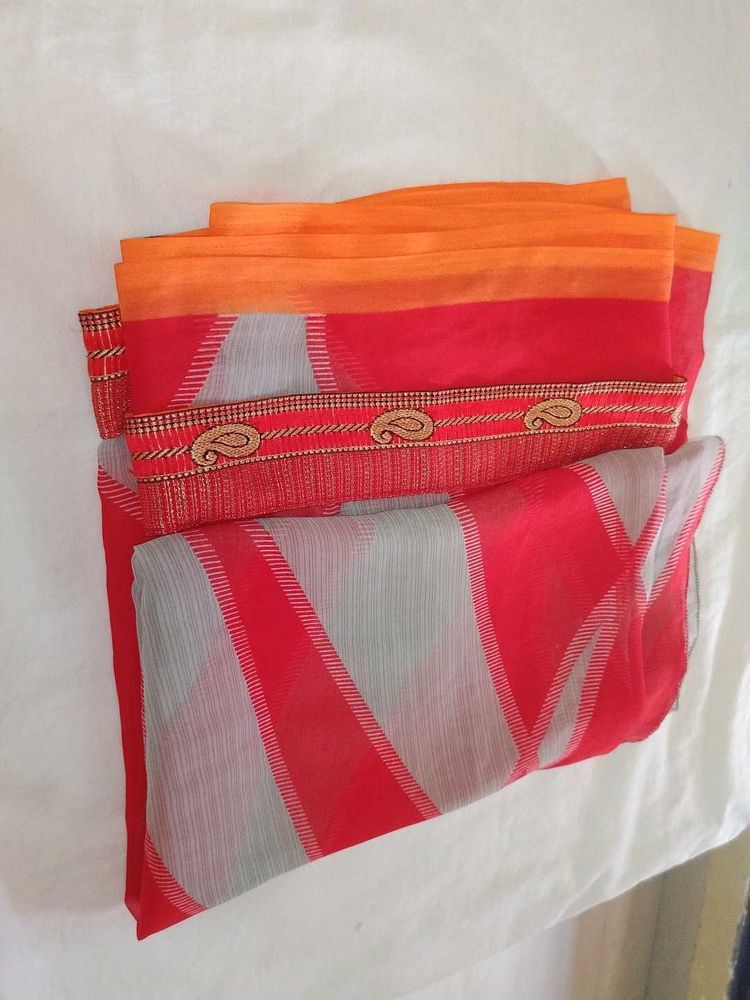 Vibrant Red &amp; Orange Saree