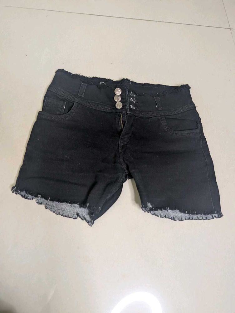 Black Denim High Waisted Shorts