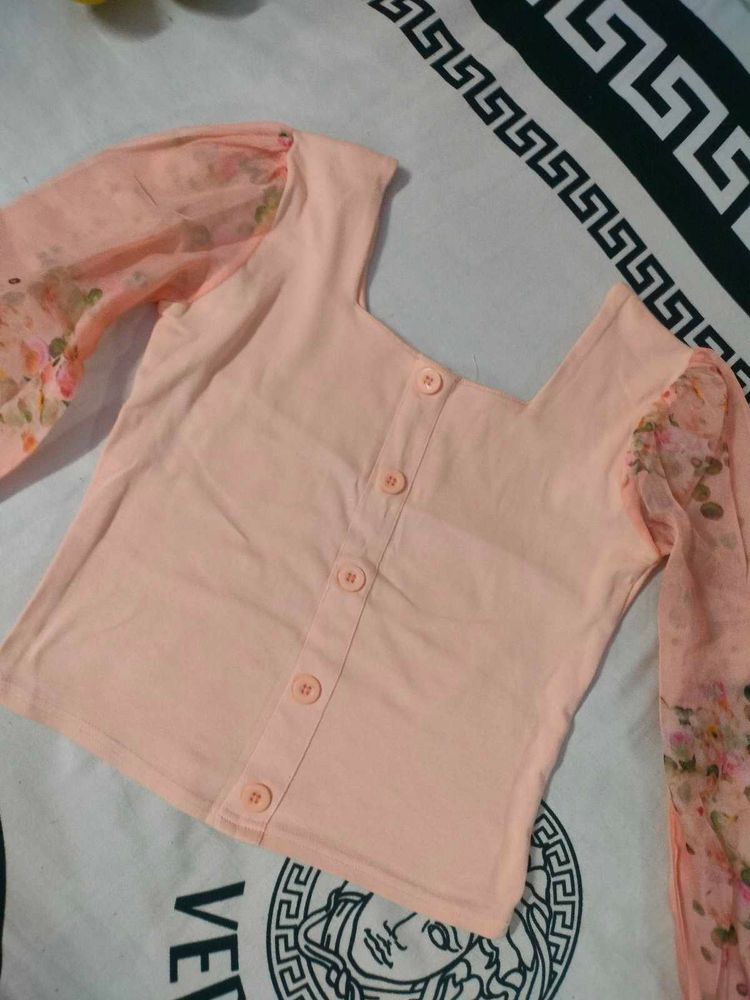 Peach Floral Sleeve Top