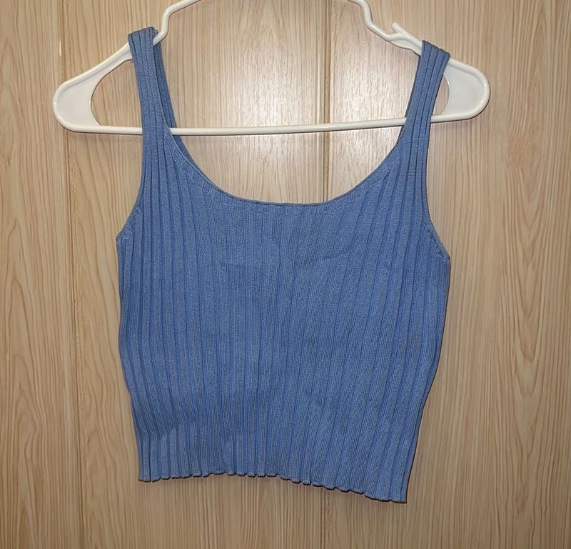 Blue Ribbed Knit Tank Top